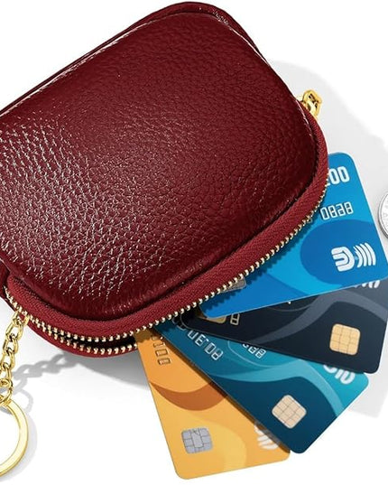 ZYLOXAR Genuine Leather Wallet Small Change Purse Keychain Mini Zipper Coin Pouch for Women (Red)