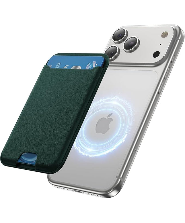 TWZKG for MagSafe Wallet, 3 Card Holder, Slim Magnetic Phone Wallet for iPhone 17/16/15/14/13/12 Pro Max Plus Air Series,RFID Blocking Vegan Leather,Night Green