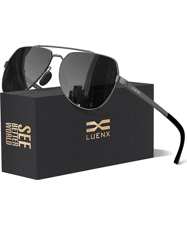 LUENX Aviator Sunglasses for Men Women Polarized New Shades Large Metal Frame - UV 400 Protection