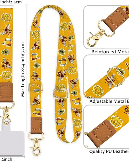 Phone Lanyard Crossbody Strap, Bee Cell Phone Lanyards for around the Neck Wristlet Wrist Strap Animal Adjustable for Keys Case ID Badges Accessories Travel Essentials
