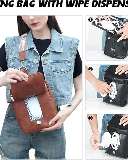 Sling Bag Crossbody Backpack - 2 in 1 Leather Cross Body Bag Fanny Pack with 2 Removable Straps