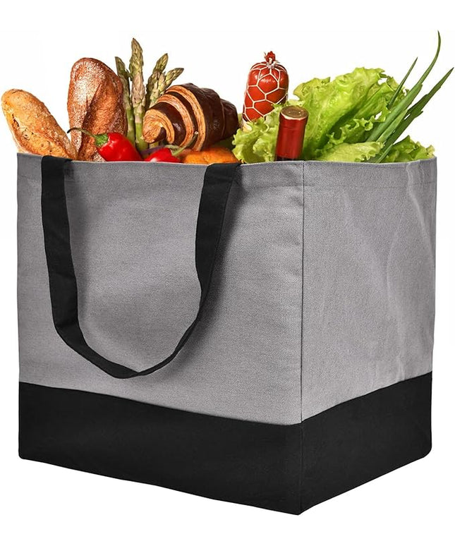 Canvas Reusable Grocery Bags Heavy Duty, 8.3 gal Foldable Large Tote Bag with Handles, Holds 60 lbs Canvas Shopping Bags, 1 Pack