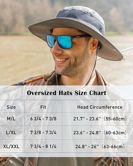 Oversized XL XXL Waterproof Sun Hat for Big Heads Mesh Bucket Hat Wide Brim Adjustable Packable Hiking Beach Fishing