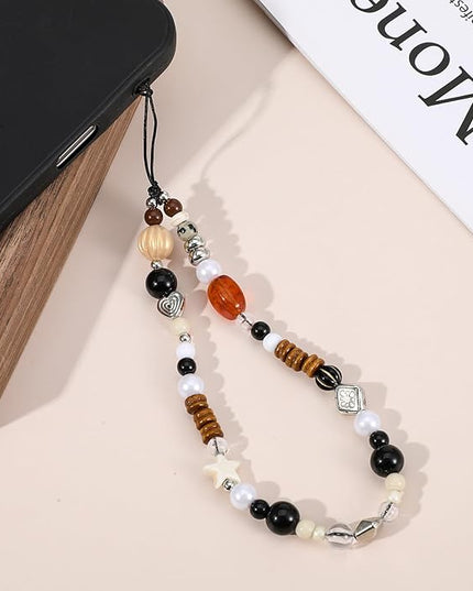 Cell Phone Charm Wrist Strap, Cute Camera Strap Beaded Chain, Lanyard Wrist Keychain Brown Charm & Bag Charms Brown Keychain, Lanyard for Keys Purse