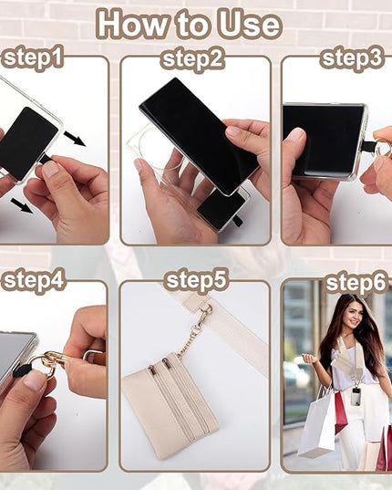 XANGNIER Clip and Go Strap for Phone with Wallet Crossbody, Phone Strap with Zippered Wallet, Adjustable Anti Theft Cellphone Lanyard for Women, Cellphone Chain Accessories,Multicolor 12