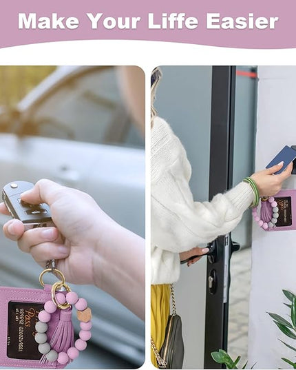 Wristlet Keychain for Women Silicone Key Ring Bracelet Wristlet Wallet Bracelet Keychain Card Holder Keyring