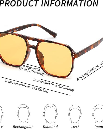 FEISEDY Retro Square Aviator Sunglasses Women Men 70s Vintage Trendy Plastic Frame Sun Glasses B2835