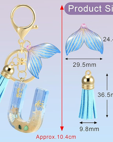 Initial letter Keychains for Women, Ocean Series Avowing Protect Earth Environment, Tassel Cute Car Keychain Initial Key Chain Keyring for Bookbag Handbag Backpack Charm Key Ring Unisex (Letter U)