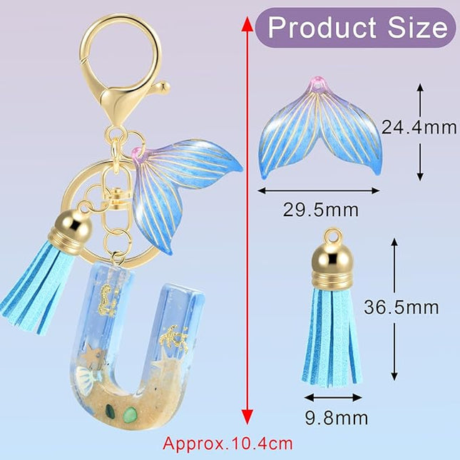 Initial letter Keychains for Women, Ocean Series Avowing Protect Earth Environment, Tassel Cute Car Keychain Initial Key Chain Keyring for Bookbag Handbag Backpack Charm Key Ring Unisex (Letter U)
