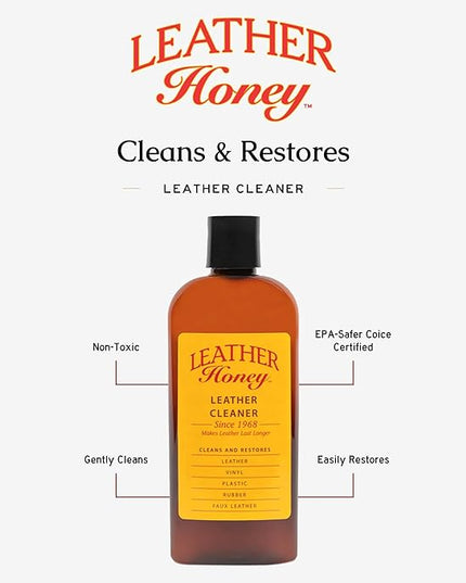 Leather Honey Leather Cleaner: Non-Toxic Leather Care Made in the USA Since 1968. Deep Cleans Leather, Faux & Vinyl - Couches, Car Seats, Purses, Tack, Shoes & Bags. Safe Any Colors & White Leather
