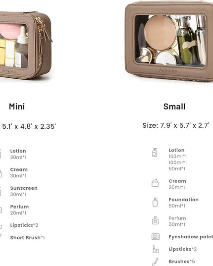 Aveniee Clear Makeup Bag Set (2-Piece Mini & Midi) - Travel Toiletry Organizer for Women, Waterproof Cosmetic Pouch & Car Accessory for Travel Size Toiletries, Taupe
