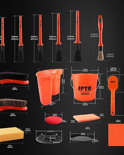 SPTA 29Pcs Car Wash Bucket Set, 15L Scratch Free Detailing Bucket with Car Wash Filter, Wash Mitt Sponge Towels Tire Detailing Brush Set, Exterior Interior Car Detailing Set, Complete Car Care Tools