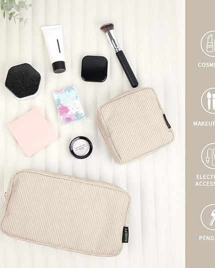 MAGEFY Small Makeup Bag for Purse Mini Cosmetics Bag Corduroy Cute Cosmetic Pouch for Women with Slip-in Pockets