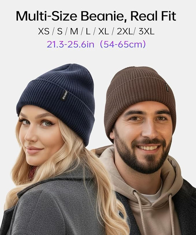 Zylioo Oversize Beanie Hats, XXL Big Size Ribbed Knit Cuffed Winter Hat for Cold Weather, Warm Skull Watch Cap