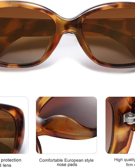 SOJOS Vintage Square Sunglasses for Women Polarized UV Protection Havana Frame SJ2111