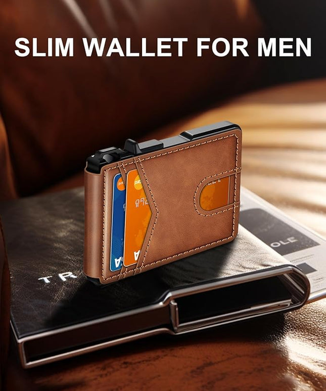 ZALVEX Wallet for Men, Mens Minimalist Wallet 9-13 Cards, Slim Compact Wallet with Money Clip & ID Window, RFID Blocking Smart Pop Up Card Wallet, Metal Aluminum Credit Card Holder Bifold Wallet