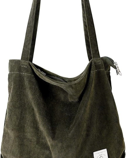 KALIDI Women Corduroy Tote Bag Zipper Casual Tote's Handbag Big Capacity Shoulder Bag with Pockets