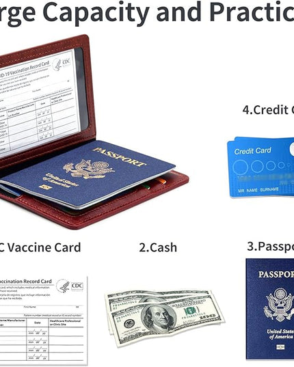 Passport Holder Cover Wallet Case RFID Blocking Leather Card Slot Travel Accessories Documents Organizer Protector for Women Men, Brown