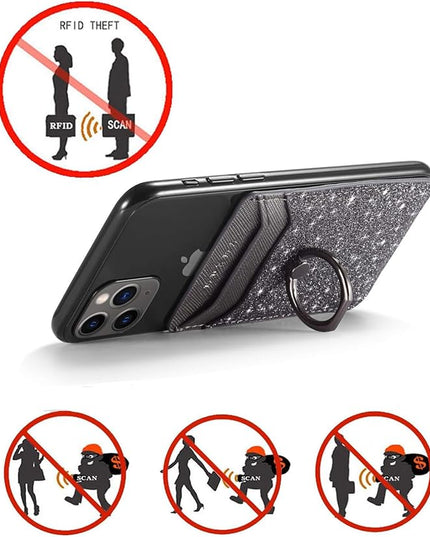 BIAJIYA Phone Card Holder RFID Leather Wallet Credit Adhesive Cell Case Stick-on Card Holder for Women and Men Back of Phone for Most of Smartphones