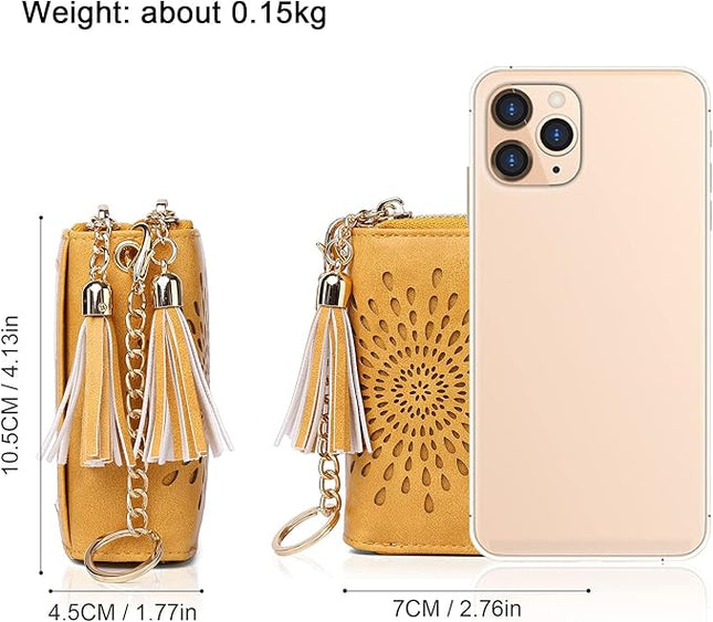 APHISON RFID Credit Card Holder Zipper Card Case Keychain Small Wallet for Women 1942-2 LIGHT-YELLOW
