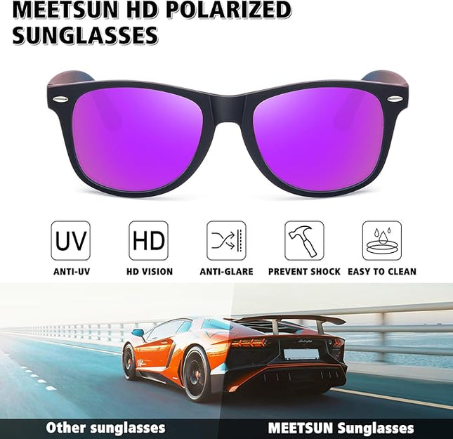 MEETSUN Polarized Sunglasses for Women Men Classic Retro Trendy Driving Sun Glasses UV400 Protection (3 Pack)