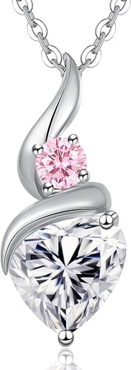ANDSO Moissanite Heart Pendant Necklaces for Women, 925 Sterling Silver Necklace with Birthstone, Ideal Anniversary Present or Birthday Christmas Valentine Jewelry Gifts for Mom Wife Her Girlfriend