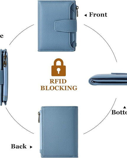 Airkit Small Wallet Women RFID Blocking Soft Leather Bifold Compact Card Holder Wallet for Women with Zipper Coin Pocket 4 ID Window