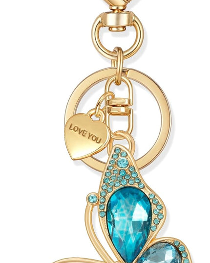XGALBLA Cute Bling Crystals Rhinestone Butterfly KeyChain with Heart Pendant, Lovely Bag Charms for Handbags Purse Accessory
