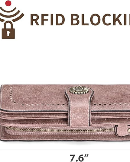 SENDEFN Wallets for Women Leather Credit Card Holder with RFID Blocking Large Capacity Wristlet | with RFID Blocking, Large Capacity, Wristlet, with RFID Blocking, Large Capacity, Wristlet