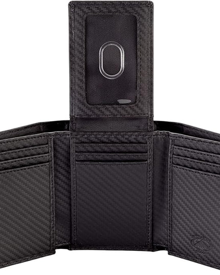 Stealth Mode Trifold Wallet - RFID Blocking Wallet with Flip ID Holder - Leather Case for Money, Credit Cards - Mens Organizer, Divided Billfold, Identity Protection - Men's Gifts (Carbon Fiber) | RFID Blocking Wallet, Flip ID Holder, Leather Case, Mon...