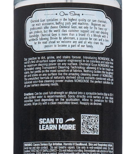 Chemical Guys Nonsense Colorless & Odorless All Surface Cleaner - Clear, Safe for Vinyl, Rubber, Plastic, Carpet, and Upholstery, pH Balanced, Residue-Free, Unscented, 32 oz Spray