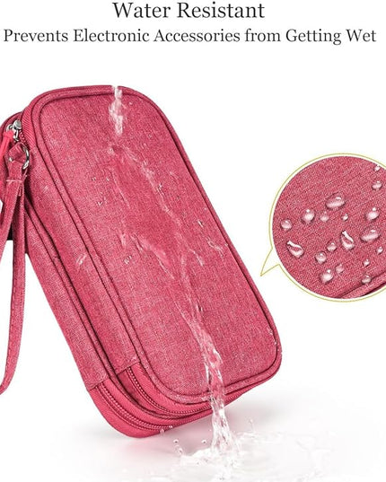 Electronic Organizer Travel Cable Accessories Bag, Electronic Organizer Case, Waterproof Electronic Accessories Organizer Bag for Power Bank, Charging Cords, USB Cable (Rose Red)