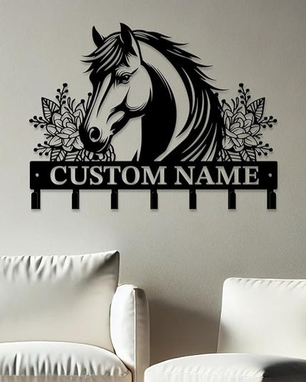 peanut case Personalized Farm Horse Keys Hooks,Custom Name Metal Cowboy Horse Art Keys Hooks,Metal Horse Lover Wall Home Storage Decorative Keys Hooks,Key Holder Hooks for Wall (Style H)