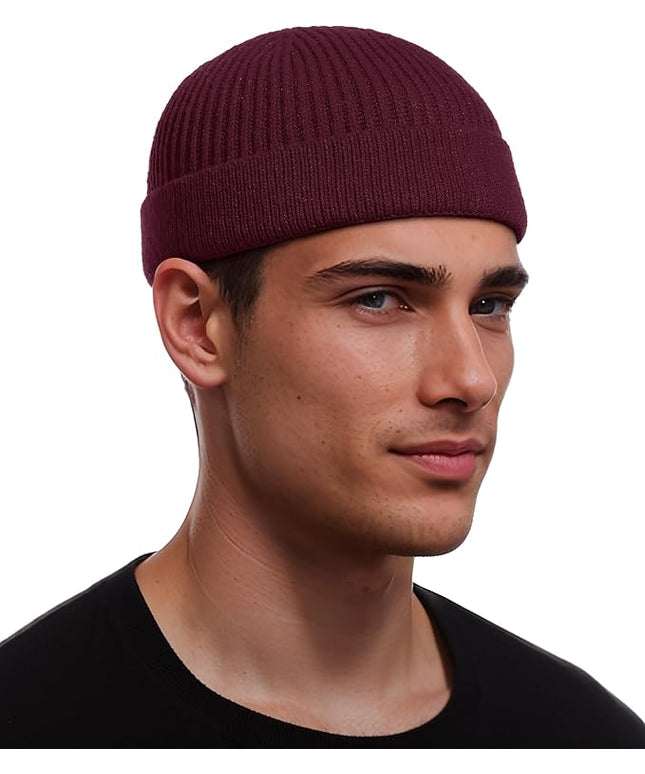 vidsel Thin Wool Fisherman Beanie for Men Women, Short Knit Cuff Trawler Watch Hats