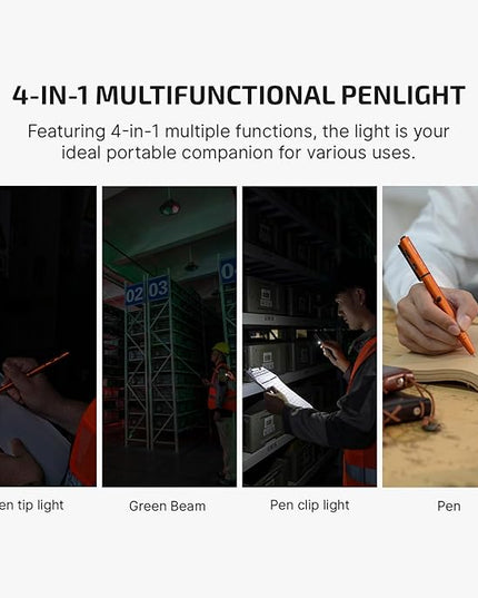 OLIGHT O'Pen 3 EDC Pen Light,120 Lumens with Green Beam, Red and White, USB-C Rechargeable LED Flashlight for Office, Writing, Presentation, Outdoor Uses, Professional Business Gift(Orange)