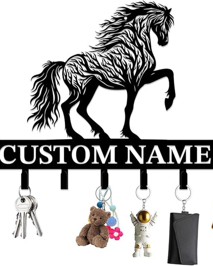 Personalized Custom Name Farm Horse Wall Key Hooks,Metal Horse Art Clothes Hooks,Metal Horse Wall Home Storage Decorative,For Front Door, Hallway, Kitchen, Bedroom,Keys,Hats (Style F)