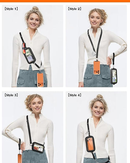 takyu Clip and Go Strap for Phone with Wallet Crossbody, 4-in-1 Adjustable Phone Lanyard with Detachable Wallet Wristlet Strap, Convertible Crossbody Bags with ID Window for Women Travel, Black
