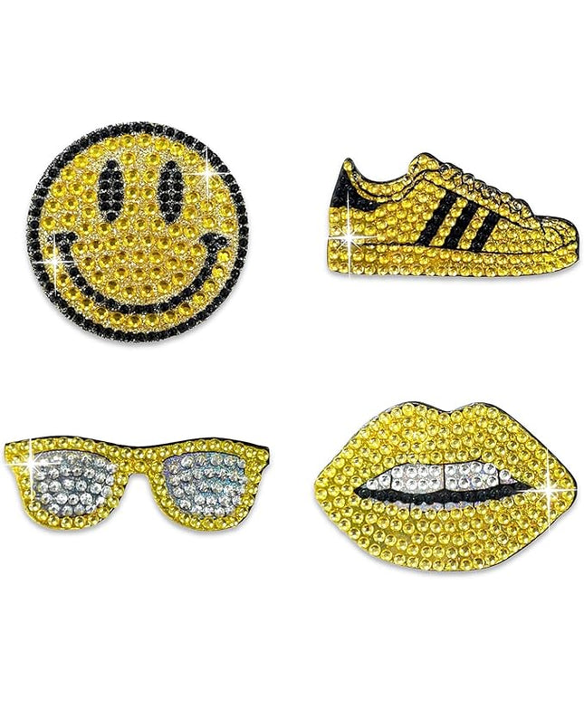 StickerBeans® Rhinestone Stickers - Yellow Spirit 4-Pack, 2” x 2” Each, Unique Sparkly Cut-to-Shape for Collecting, Trading, Decorating Laptops, Phone Cases, Scrapbooks, for Kids, Teens, & Adults
