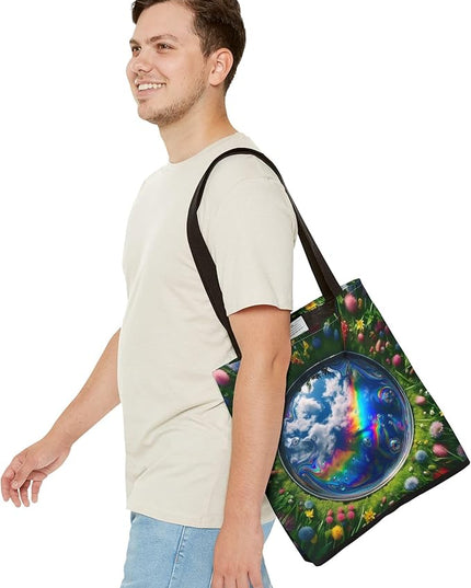 Premium Tote Bag with Reinforced Stitching - Oil Film in a Puddle Design