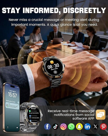 LIGE Smart Watches for Men, Make/Answer Call, 1.43" AMOLED Fitness Watch with Heart Rate/Sleep Monitor, 600mAH Battery, 200+ Sports Modes, IP68, Business Sport Smart Watch for Android iOS, Black