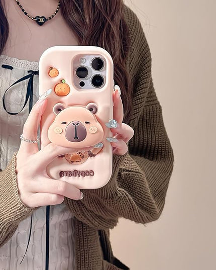 Copybara Case Compatible with iPhone 17,Cute 3D Cartoon Copybara Stand Funny Kawaii Soft Silicone Gel Drop Protection Cover for Women Girls