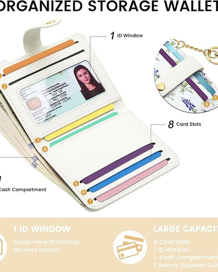 Sodsay Small Slim Wallet Women RFID Blocking, PU Leather Bifold Ladies Wallet with Zipper Coin Pocket, Thin Cute Travel Card Wallets for Girls, Blue Elegance