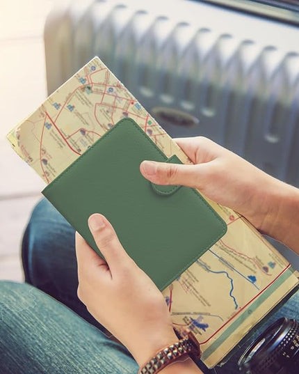 HOTCOOL Passport Holder Travel Essentials Airplane & Cruise Essentials Ship Leather Wallet Cover Case RFID Blocking Women & Men Vacation Travel Accessories Gifts Deals, Litchi - Green