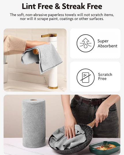 Fantasticlean Microfiber Cleaning Cloth Roll -90 Pack, Tear Away Microfiber Towels, 12" x 12", Reusable, Washable, Lint Free, Ultra Absorbent Dishcloth for All-Around Cleaning Supplies (Grey)