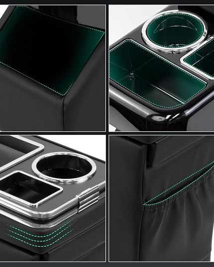 Center Console Between Seat Organizer for Minivans, SUVs, with Key Holder & Cup Holders ,phone storage for Minivan &SUVs, Middle Van Floor Console Organizer Storage Box- Black