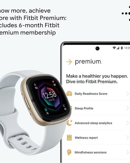 Fitbit Sense 2 Advanced Health and Fitness Smartwatch with Tools to Manage Stress and Sleep, ECG App, SpO2, 24/7 Heart Rate and GPS, Blue Mist/Pale Gold, One Size (S & L Bands Included)