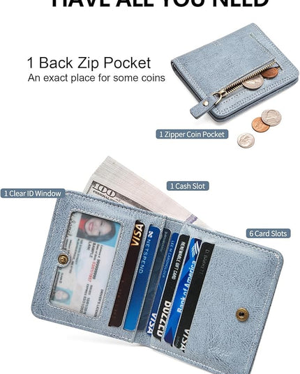 TFKGS Slim Wallet for Women RFID Wallet Women Small Wallets Woman Thin Credit Card Holder RFID Blocking Bifold Compact Pocket Ladies Leather Blue Mini Purse