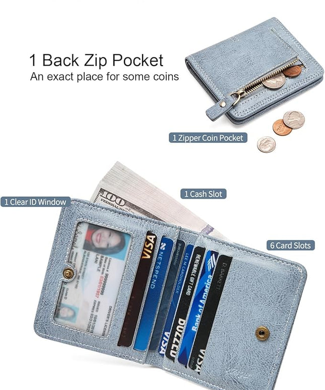 TFKGS Slim Wallet for Women RFID Wallet Women Small Wallets Woman Thin Credit Card Holder RFID Blocking Bifold Compact Pocket Ladies Leather Blue Mini Purse