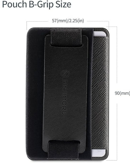 Sinjimoru Phone Grip Card Holder with Phone Stand, Secure Stick on Wallet for iPhone with Kickstand for Table. Sinji Pouch B-Grip Black [3 Pack]
