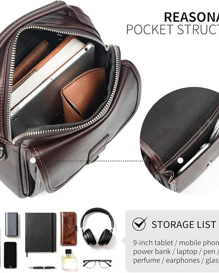 Augus Leather Small Messenger Bag For Men Crossbody Handbag Shoulder Sling Travel Bags for Men Purse Daypack Magnetic Buckle